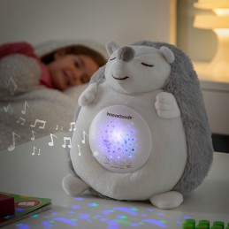 Um macio porco-espinho de peluche com luz e música, ideal para acompanhar as crianças na hora de dormir, ao ajudá-las a relaxar e a adormecer