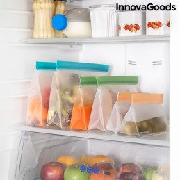 Um conjunto de 6 sacos reutilizáveis com fecho hermético para transportar alimentos ou guardá-los no frigorífico ou no congelador - até mesmo líquidos