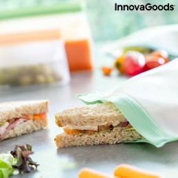 Un set de 6 bolsas reutilizables con cierre hermético para transportar alimentos o guardarlos en el frigorífico o congelador - incluso líquidos