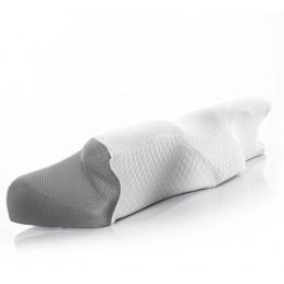 A viscoelastic cervical pillow with ergonomic contours for optimal support of the head, neck and hands that helps you sleep in the most correct posture.