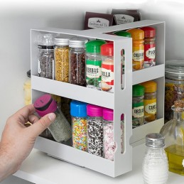 An original rotating and sliding spice organizer, ideal for keeping spice jars organized and always at hand