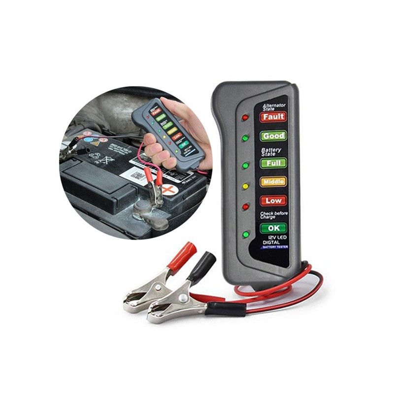 A digital car battery checker with an LED display that will help you always have an up-to-date diagnosis of the status of your battery.